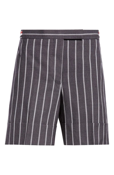 Thom Browne Side Tab Wool Straight Leg Shorts In Dark Grey