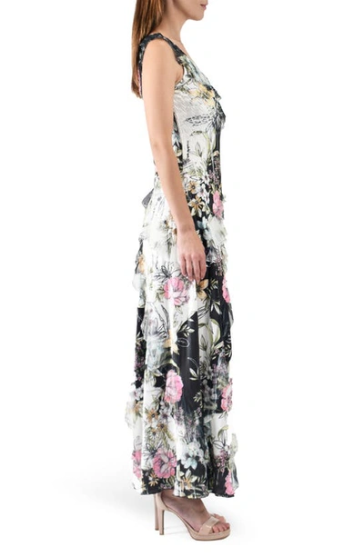 Shop Komarov Floral Ruffle Sleeveless Chiffon & Charmeuse Gown In Daisy Vine