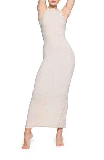 Shop Skims Rib Cotton Blend Sleeveless Long Dress In Heather Oatmeal
