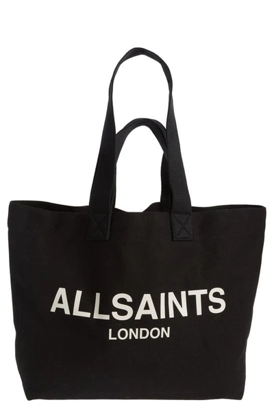 Shop Allsaints Ali Canvas Tote In Black/ White