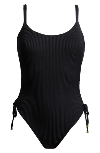 Shop Vitamin A ® Gemma Drawstring Accent Rib One-piece Swimsuit In Black Eco Rib