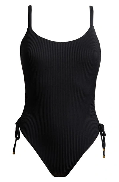 Vitamin A Gemma Drawstring Accent Rib One-piece Swimsuit In Black Eco Rib
