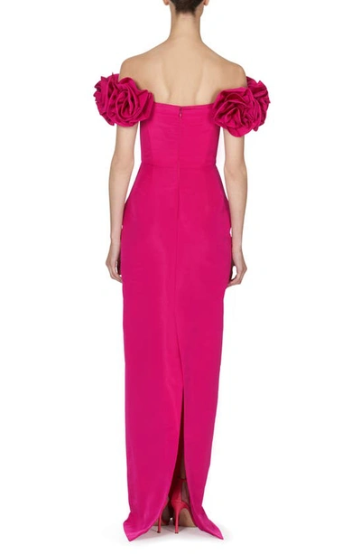 Shop Carolina Herrera Off The Shoulder Flower Sleeve Column Gown In Begonia