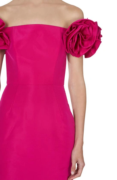 Shop Carolina Herrera Off The Shoulder Flower Sleeve Column Gown In Begonia