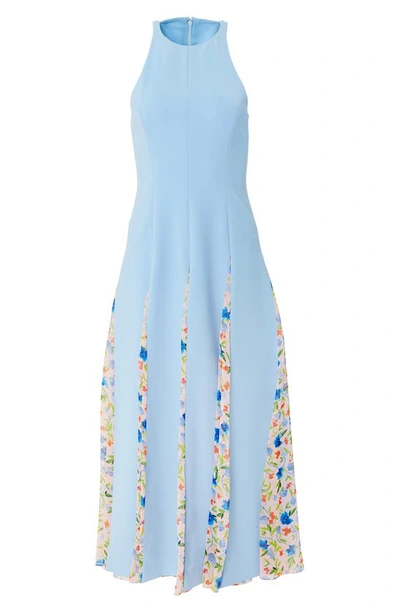Shop Carolina Herrera Floral Godet Sleeveless Fit & Flare Dress In Lake Blue Multi