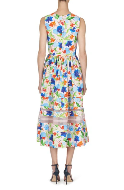 Shop Carolina Herrera Floral Organza Inset Cotton A-line Dress In Blush Multi