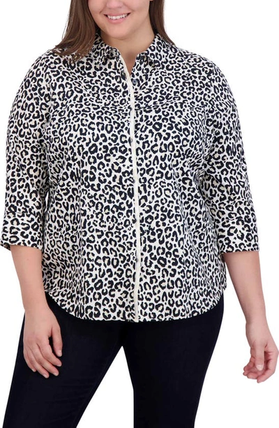 Foxcroft Charlie Leopard Print Cotton Button-up Shirt In Black Multi
