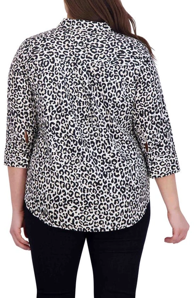 Foxcroft Charlie Leopard Print Cotton Button-up Shirt In Black Multi