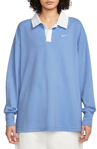 Shop Nike Sportswear Essentials Oversize Long Sleeve Polo In Polar/ White