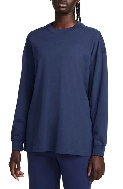 Shop Nike Micro Logo Oversize Long Sleeve T-shirt In Midnight Navy/ Midnight Navy