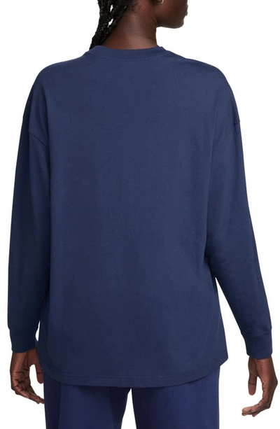 Shop Nike Micro Logo Oversize Long Sleeve T-shirt In Midnight Navy/ Midnight Navy