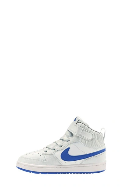Shop Nike Kids' Court Borough Mid 2 Basketball Shoe In White/ Hyper Royal/ White