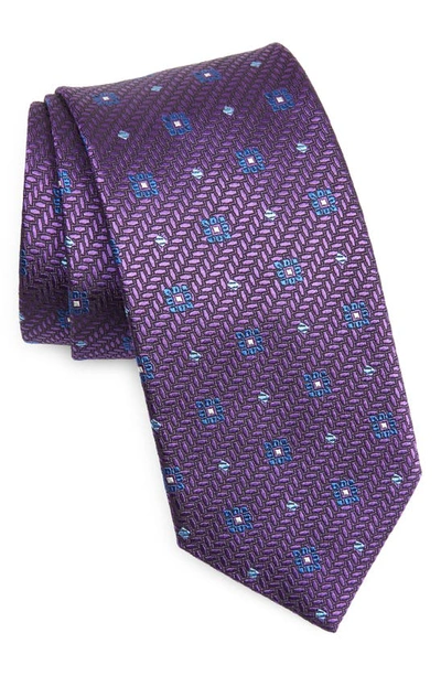 Shop David Donahue Neat Medallion Silk Tie In Purple