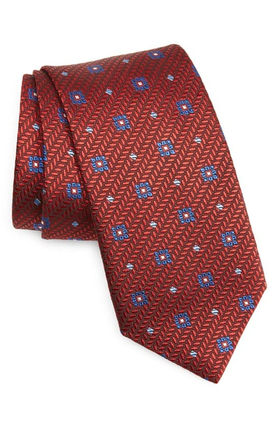 Shop David Donahue Neat Medallion Silk Tie In Red