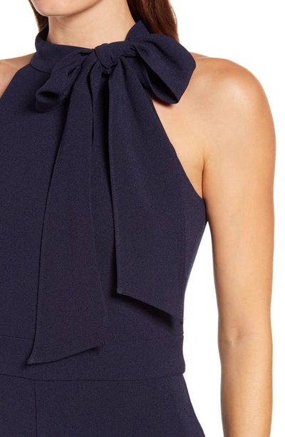 Shop Vince Camuto Bow Neck Stretch Crepe Jumpsuit In Navy