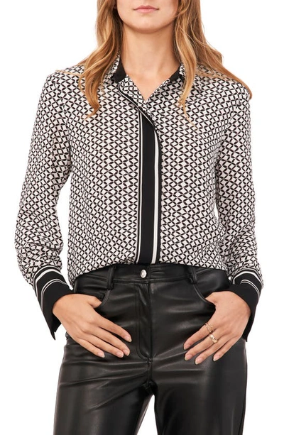 Shop Vince Camuto Mixed Print Covered Placket Shirt In New Ivory