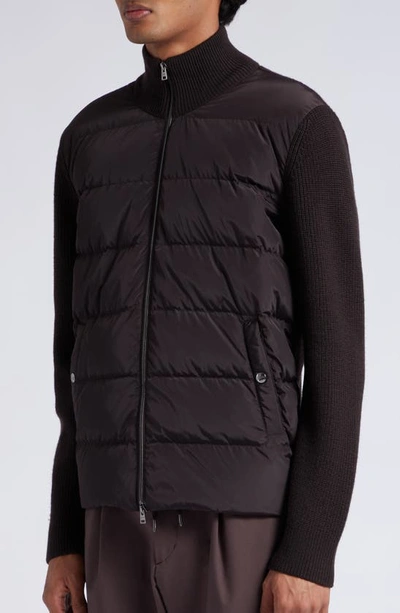 Shop Herno Quilted & Knit Bomber Jacket In Dark Brown