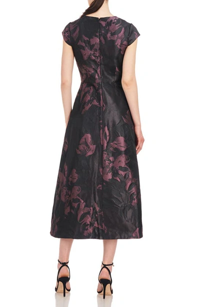 Shop Kay Unger Massima Metallic Floral Jacquard Midi Cocktail Dress In Mink Rose