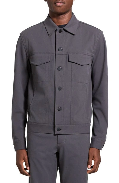 Shop Theory River Cotton Blend Twill Trucker Jacket In Dark Grey - B08