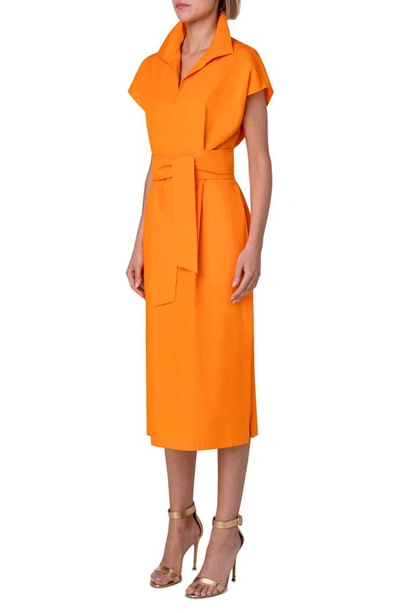 Shop Akris Belted Cotton & Silk Midi Dress In 026 Pumpkin