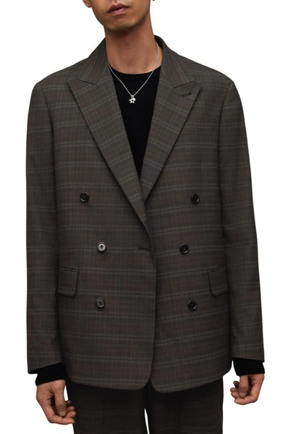 Shop Allsaints Spica Plaid Double Breasted Blazer In Brown