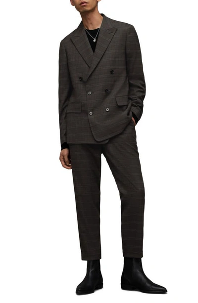 Allsaints Spica Checked Double Breasted Blazer In Brown