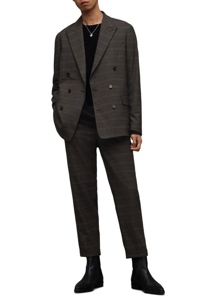 Allsaints Spica Checked Double Breasted Blazer In Brown