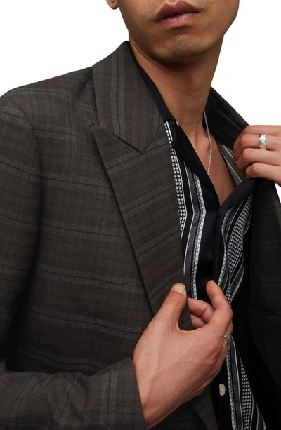 Allsaints Spica Checked Double Breasted Blazer In Brown