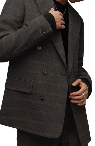 Allsaints Spica Checked Double Breasted Blazer In Brown