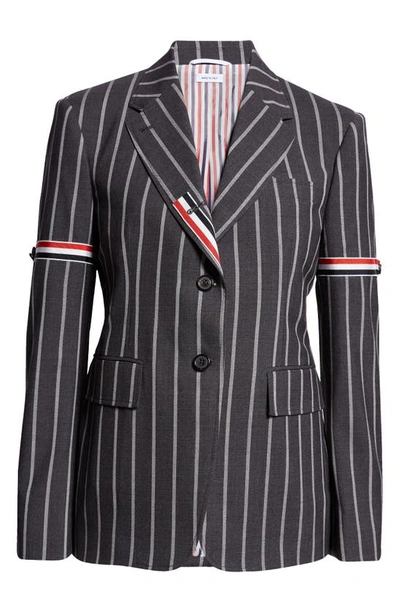 Shop Thom Browne Stripe Tricolor Armband Wool Blazer In Dark Grey