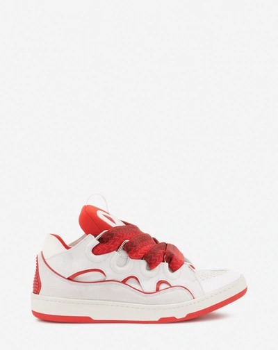 Shop Lanvin Sneakers Curb En Cuir Pour Homme In Blanc/rouge