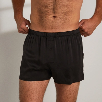 Lunya Men's Washable Silk Boxer In Immersed Black