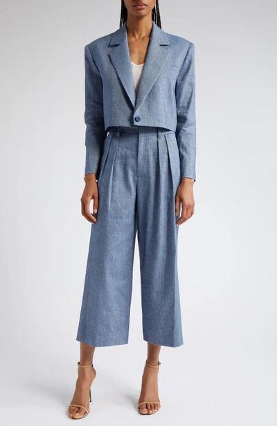 Alice And Olivia Pompey High Waist Culottes In Dark Chambray
