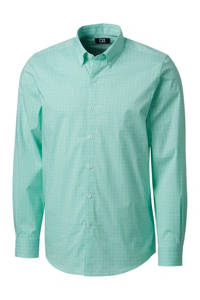 Shop Cutter & Buck Soar Tailored Windowpane Check Dress Shirt In Fresh Mint