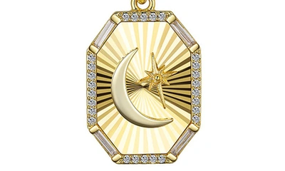Shop La Rocks Moon & Star Cz Pendant Necklace In Gold