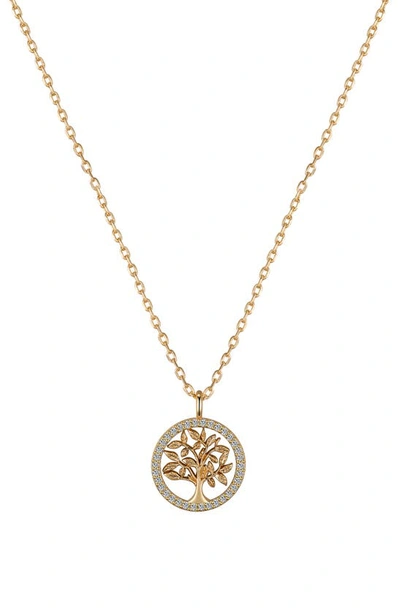 Shop La Rocks Tree Cz Circle Pendant Necklace In Gold