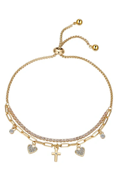 Shop La Rocks Crystal Charm Slider Bracelet In Gold