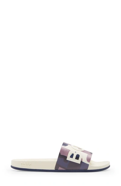 Hugo Boss Bay Slide Sandal In Beige Print