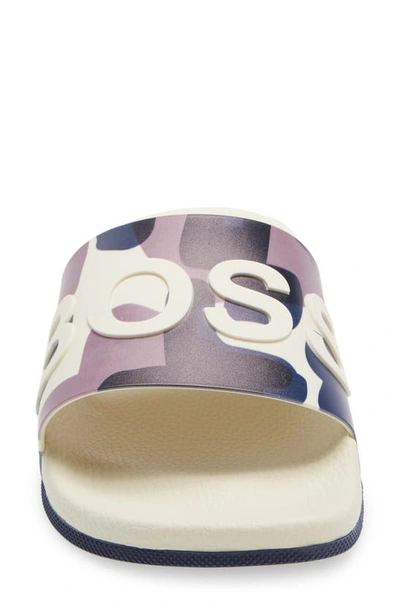 Hugo Boss Bay Slide Sandal In Beige Print