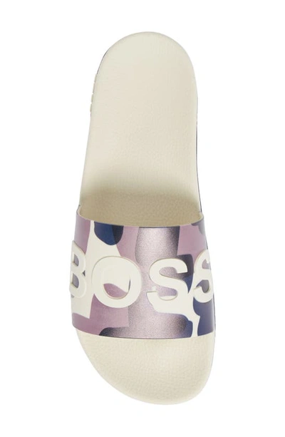Hugo Boss Bay Slide Sandal In Beige Print