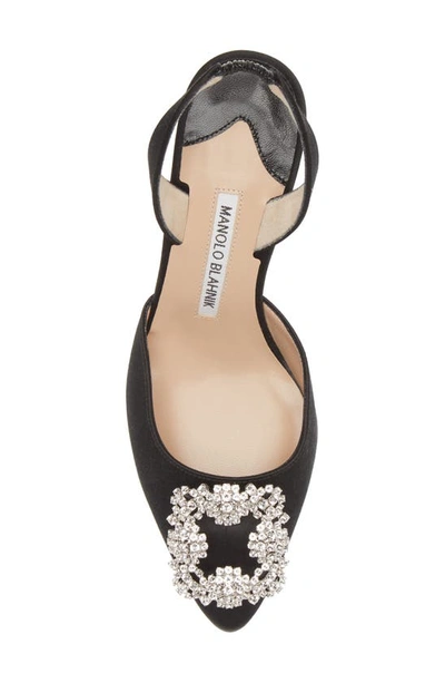 Manolo Blahnik Hangisi Crystal Buckle Slingback Pump In Black