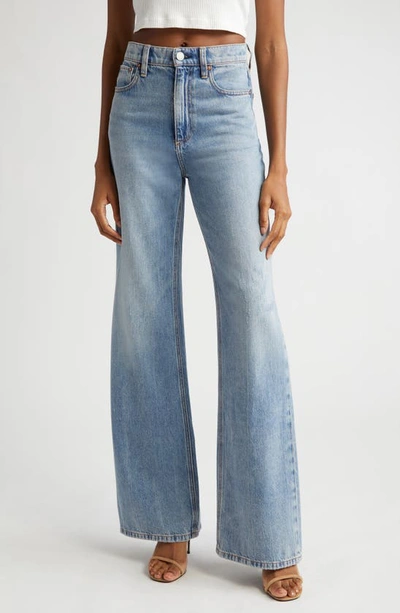 Alice And Olivia Ernie Buckled Low-rise Wide-leg Jeans In Sadie Lt Vintage Blue