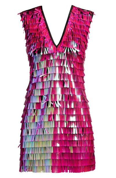 Sho By Tadashi Shoji Fringe Sequin Minidress In Hot Pink