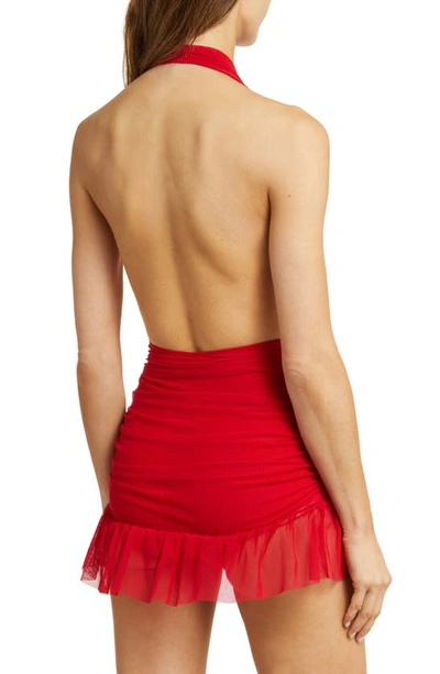 Norma Kamali Ruffle Halter Mio Swimdress In Tiger Red