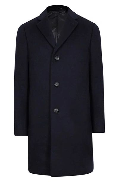 Shop Reiss Gable Wool Blend Overcoat In Navy