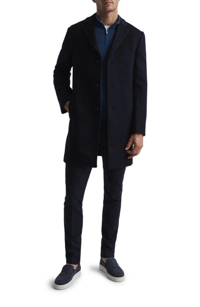 Reiss Gable Wool Blend Overcoat In Navy
