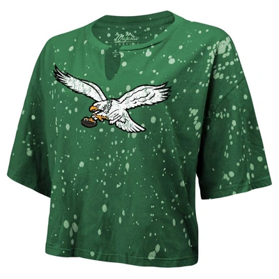 Shop Majestic Threads Kelly Green Philadelphia Eagles Bleach Splatter Notch Neck Crop T-shirt