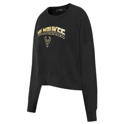 Shop Pro Standard Black Milwaukee Bucks Glam Cropped Pullover Sweatshirt