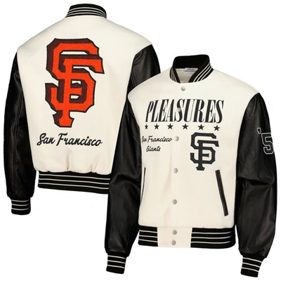 Shop Pleasures White San Francisco Giants Full-snap Varsity Jacket