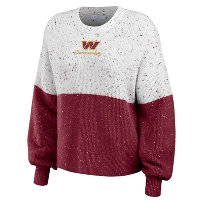 Shop Wear By Erin Andrews White/burgundy Washington Commanders Lighweight Modest Crop Color-block Pullov
